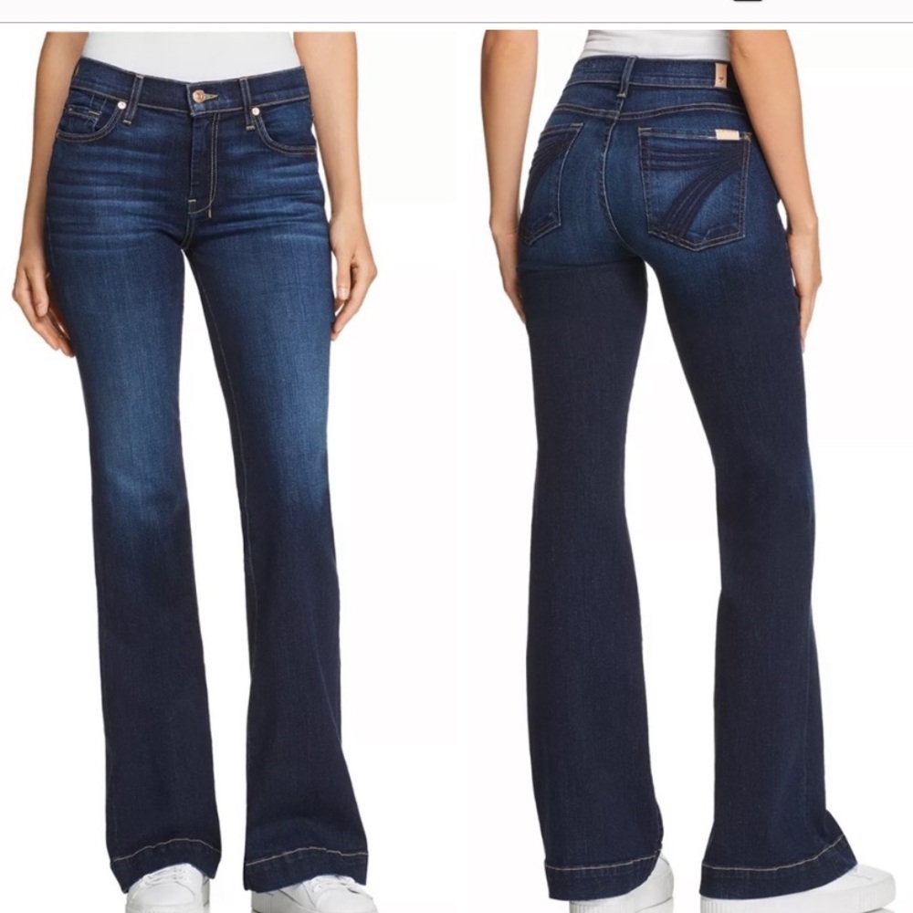 7 For Allmankind Seven Embroidered Pocket Flare Jeans Dark Blue Wash size 29